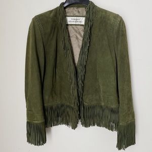 Designer Tomasz Starzewski Olive Green Suede Leather Crop Fringe Jacket M Italy